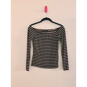 ✨ Black + Tan Striped Off-Shoulder Long Sleeve Top ✨